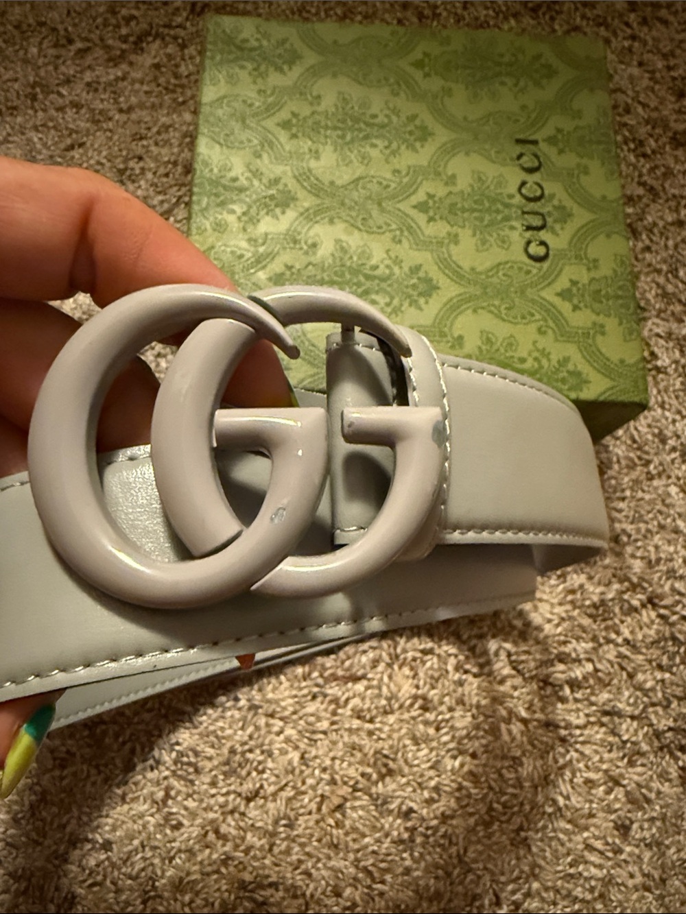 Gray  Interlocking GG  Gucci Buckle Leather Belt - Picture 3 of 7